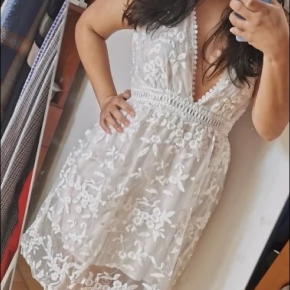 Dress lace floral embroidery Back strap open back sexy beach summer dress white - Picture 4 of 5